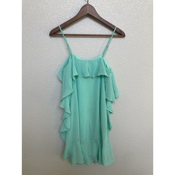 Loveriche mint green ruffle mini dress chiffon size small cocktail rush fairy - Picture 7 of 8